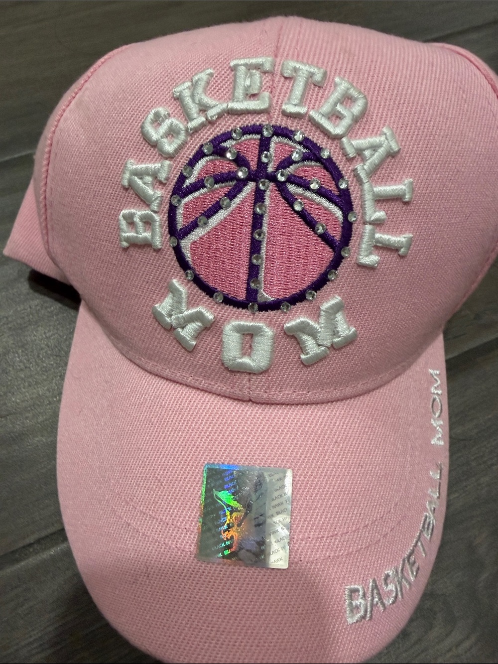 Pink "Basketball Mom" Kids Baseball Cap with Rhinestone Accent
